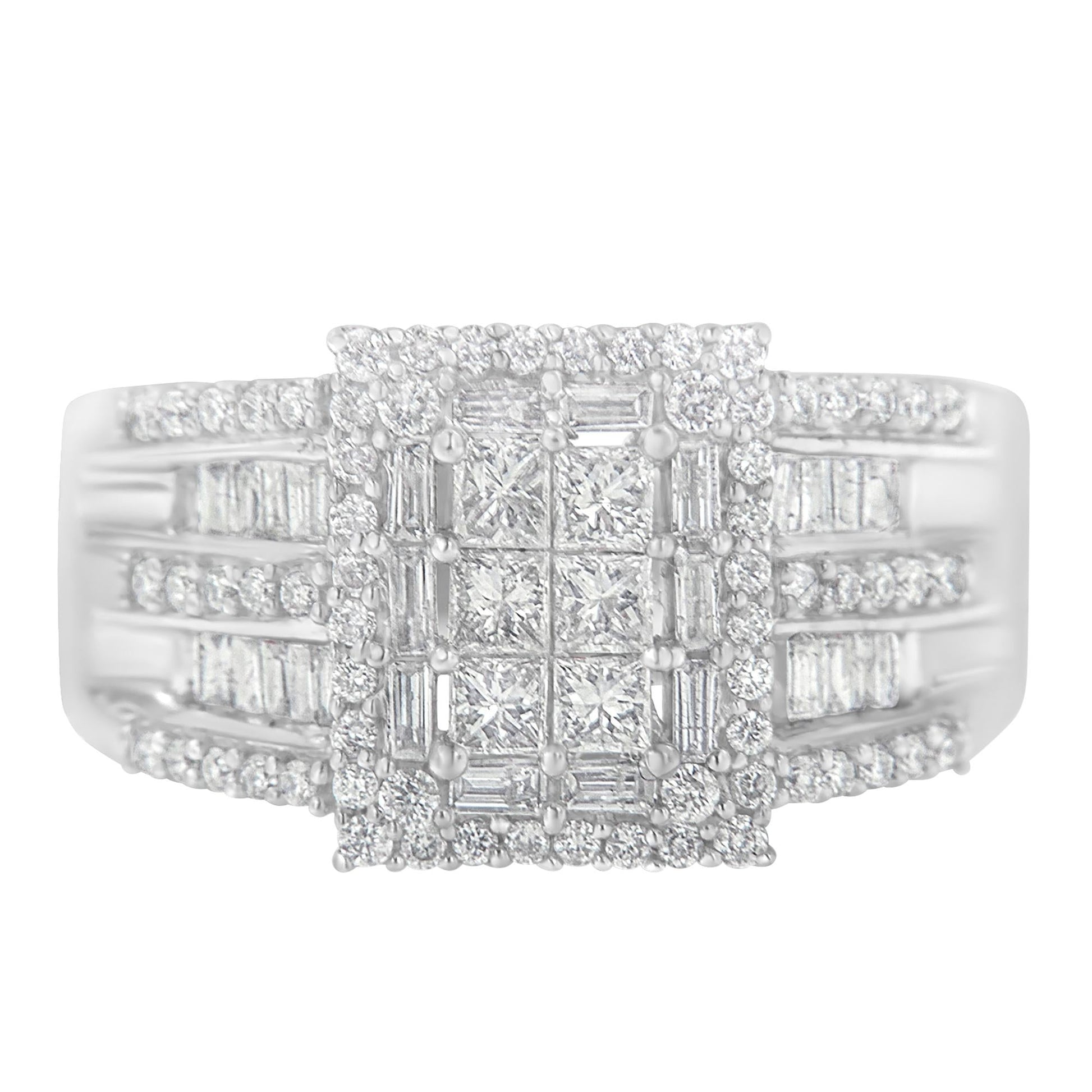 10K White Gold Diamond Cluster Ring (1 cttw, H-I Color, I1-I2 Clarity)-0