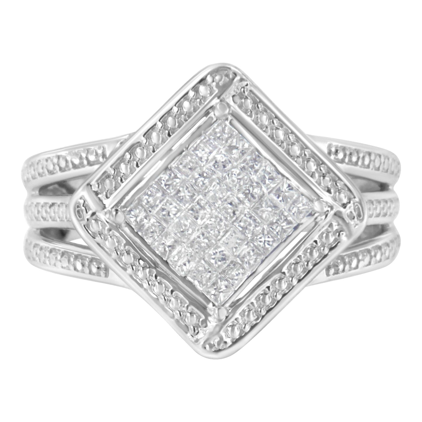 .925 Sterling Silver 2/5 Cttw Princess Cut Diamond Square On Point Cluster Composite Cocktail Ring (H-I Color, SI1-SI2 Clarity)-0