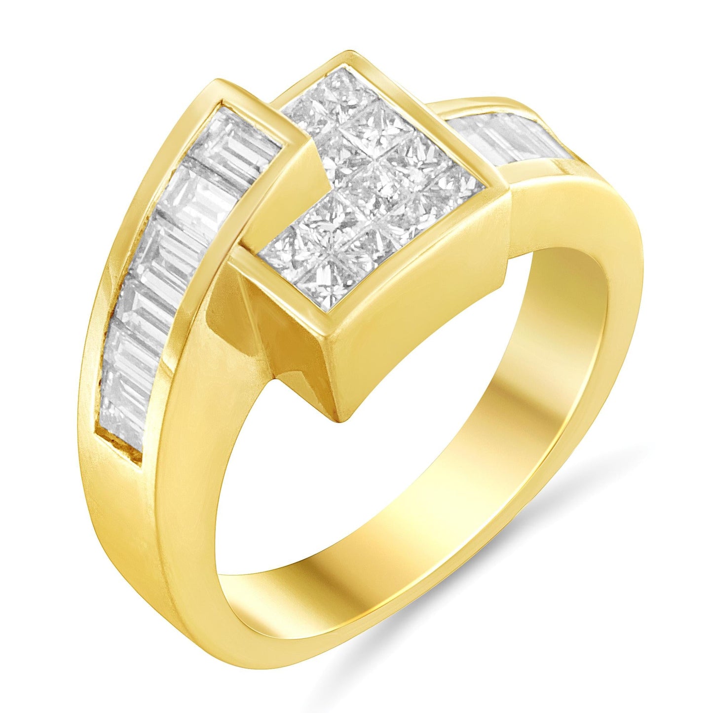 14K Gold 1 1/2 Cttw Channel-Set Princess and Baguette-Cut Diamond Bypass Ring Band (G-H Color, SI2-I1 Clarity)-1