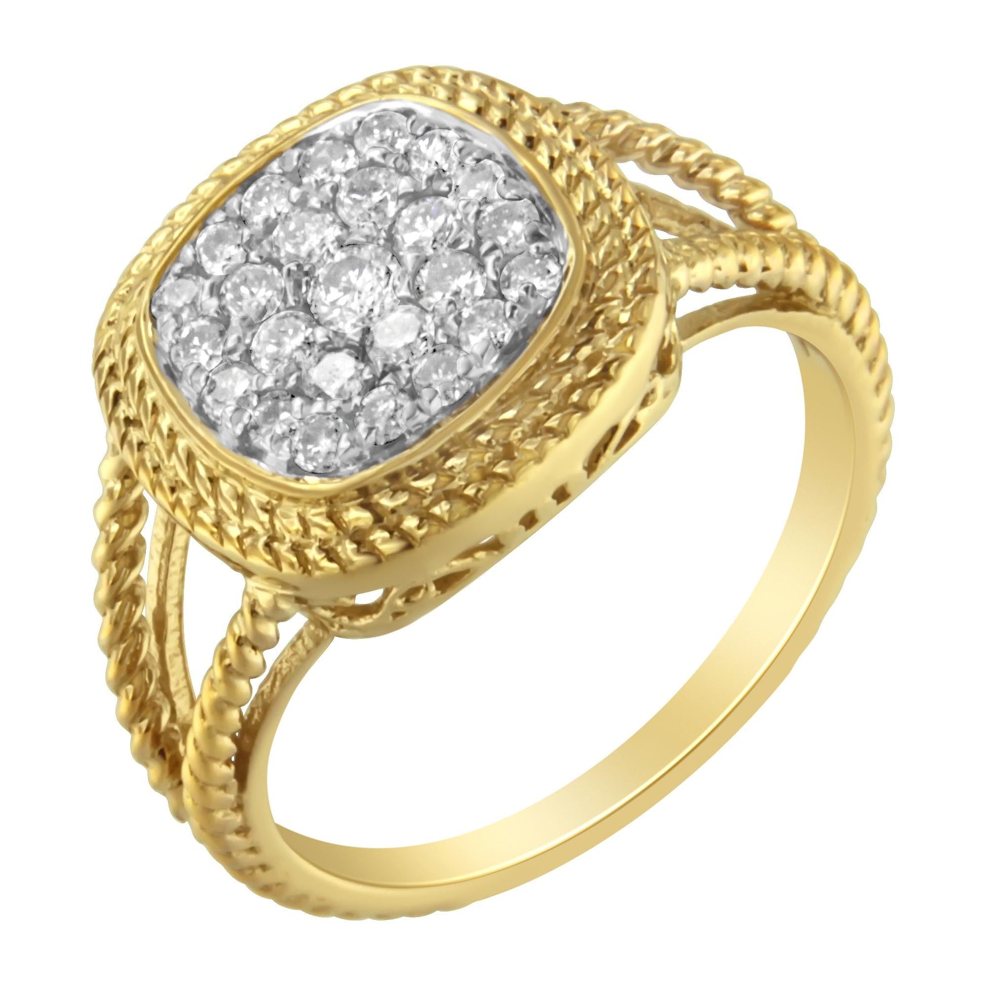 10K Yellow Gold Plated .925 Sterling Silver 1/2 Cttw Diamond Square Cushion Cluster Split Shank Cocktail Ring (J-K Color, I2-I3 Clarity)-0