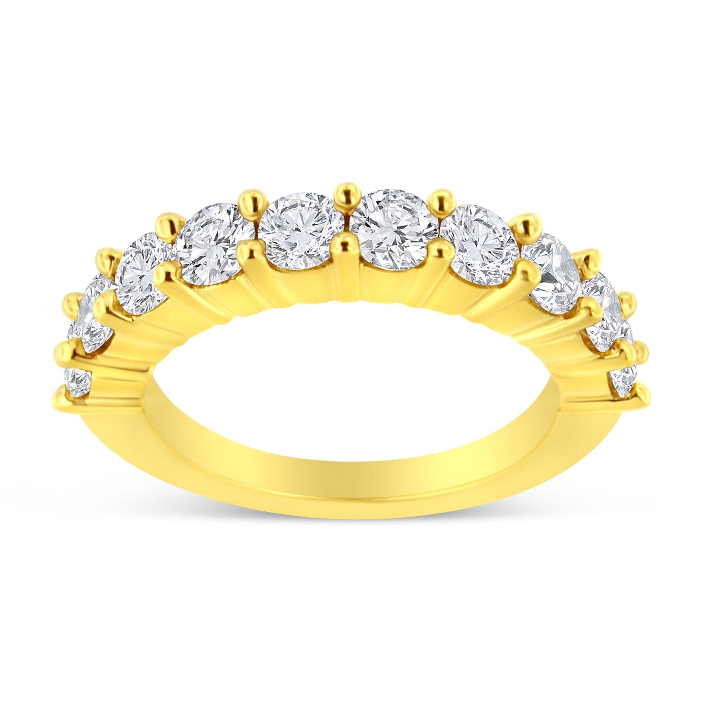 14K Yellow Gold Plated .925 Sterling Silver 2.0 Cttw Round Brilliant Cut Diamond 10 Stone Anniversary Band Ring (J-K Color, I1-I2 Clarity)