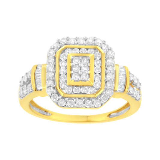 10K Yellow Gold Plated .925 Sterling Silver 3/4 Cttw Diamond Cluster Ring (I-J color, I1-I2 Clarity)-0