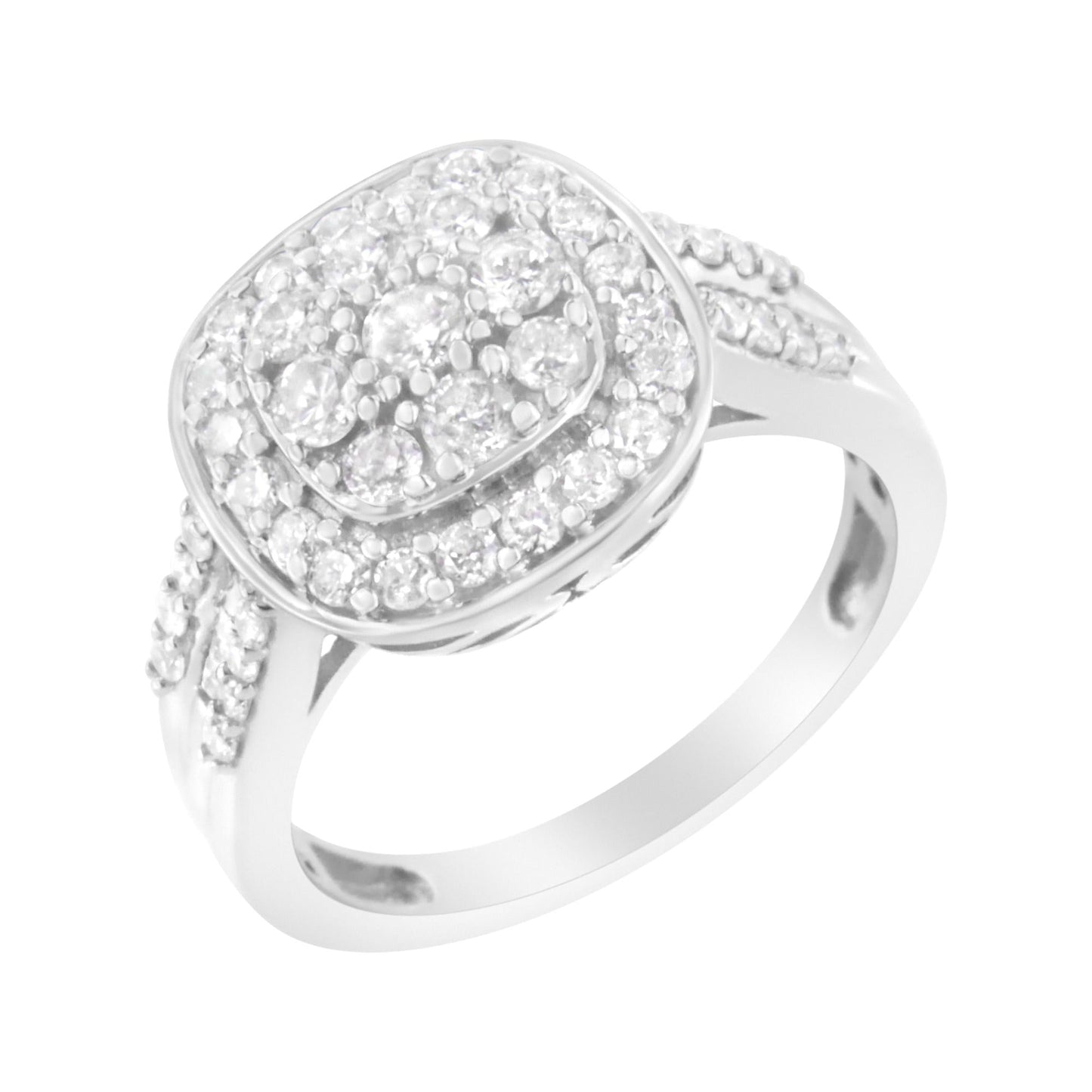 .925 Sterling Silver 1 cttw Round and Baguette-Cut Diamond Cocktail Square Ring (H-I Color, I1-I2 Clarity)