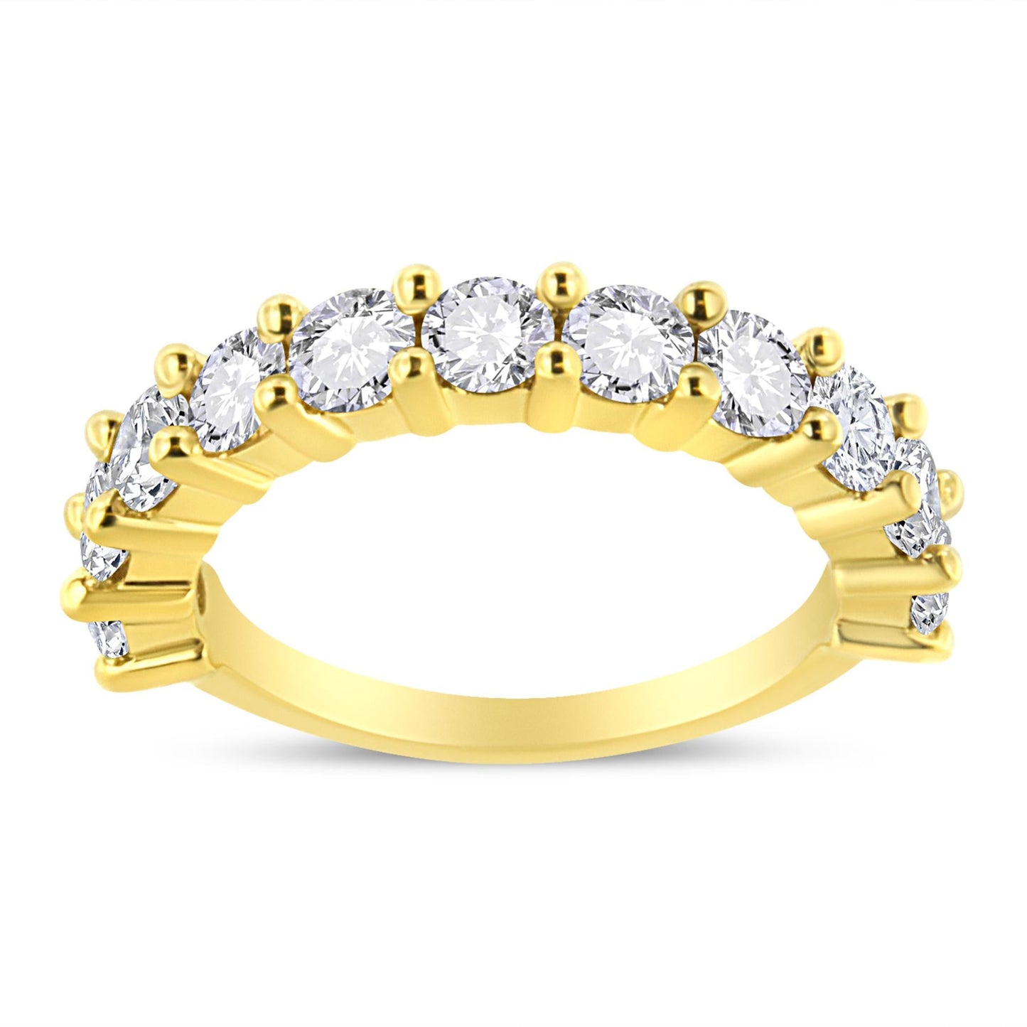 14K Yellow Gold Plated .925 Sterling Silver 2.00 Cttw Shared Prong Set Round-Diamond 11 Stone Band Ring (J-K Color, I1-I2 Clarity)