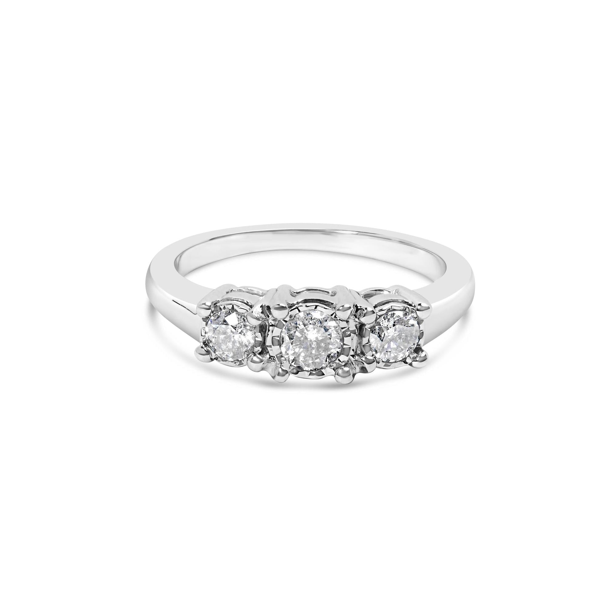 14K White Gold 1/2 Cttw Miracle Set Round Lab Grown Diamond Three Stone Illusion Plate Ring (F-G Color, VS1-VS2 Clarity)-0