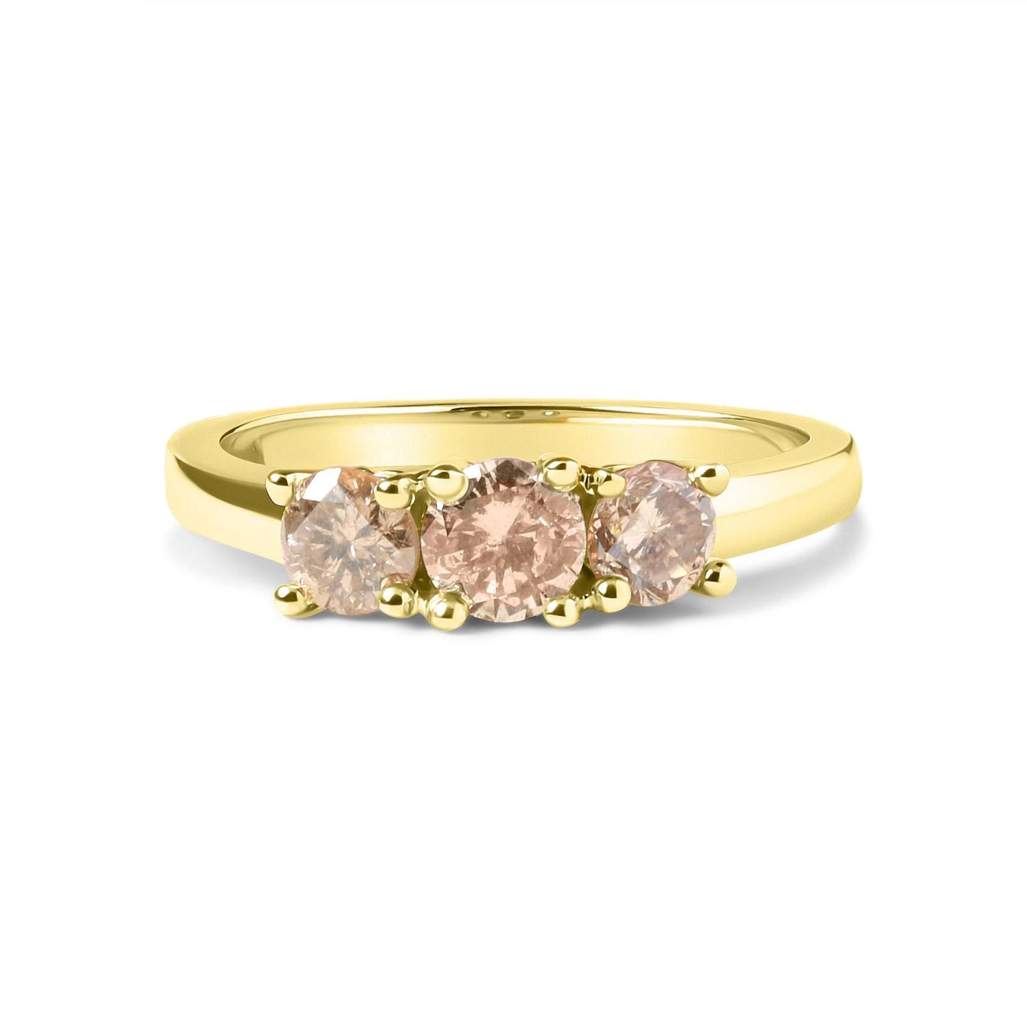 10K Yellow Gold 1.00 Cttw Champagne Diamond 3-Stone Band Ring (J-K Color, I1-I2 Clarity)-0