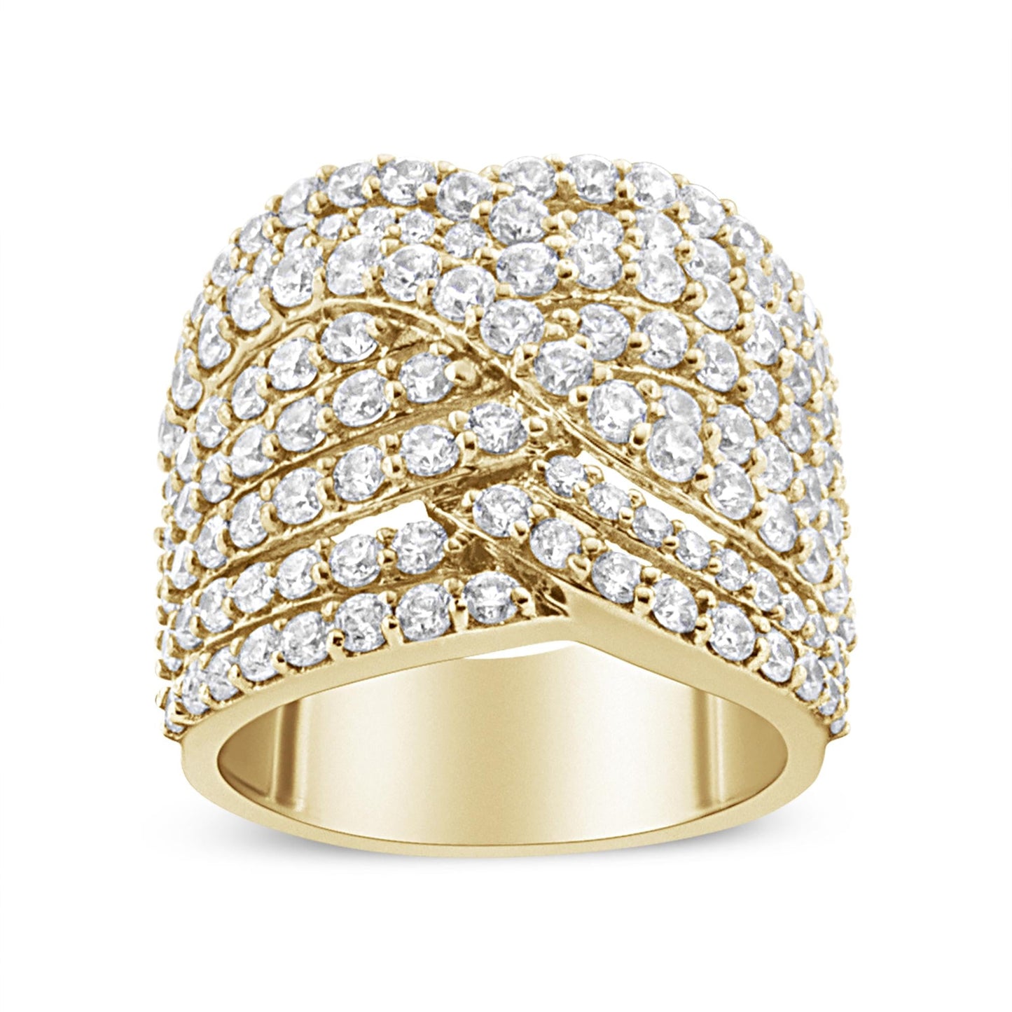 10K Yellow Gold 3.0 Cttw Diamond Eight-Row Bypass Crossover Statement Band Ring (H-I Color, I2-I3 Clarity)-0