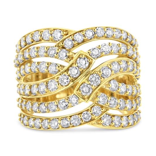 10K Yellow Gold 3.00 Cttw Diamond Multi Row Bypass Wave Cocktail Band Ring (J-K Color, I1-I2 Clarity)-0