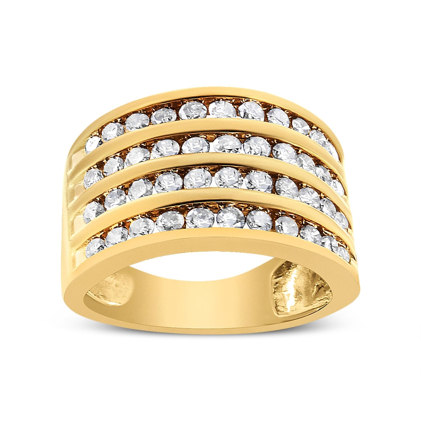 10K Yellow Gold Plated .925 Sterling Silver 1 1/2 Cttw Diamond 4 Row Channel Band Ring (Champagne Color, I2-I3 Clarity)-0