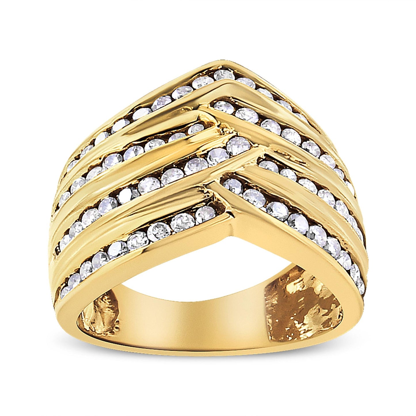 10K Yellow Gold Plated .925 Sterling Silver 1 1/2 Cttw Diamond Channel Band (Champagne Color, I2-I3 Clarity) Ring-0