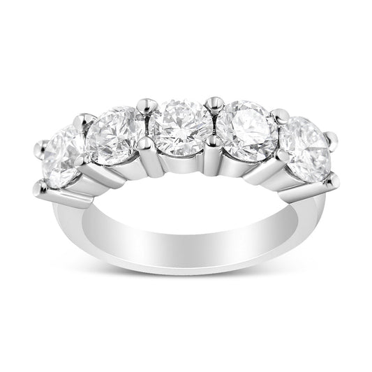 14K White Gold 3.0 Cttw Lab Grown Diamond Shared Prong Set 5 Stone Anniversary Band Ring (F-G Color, VS2-SI1 Clarity)-0