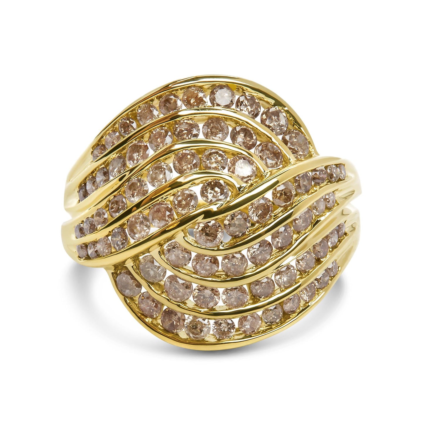 10K Yellow Gold 2.0 Cttw Channel Set Diamond Cocktail Swirl Band Ring (K-L Color, I1-I2 Clarity)