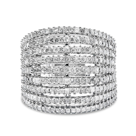 14K White Gold 3.0 Cttw Princess Cut Natural Diamond 9 Row Cocktail Band Ring (H-I Color, SI1-SI2 Clarity)-0