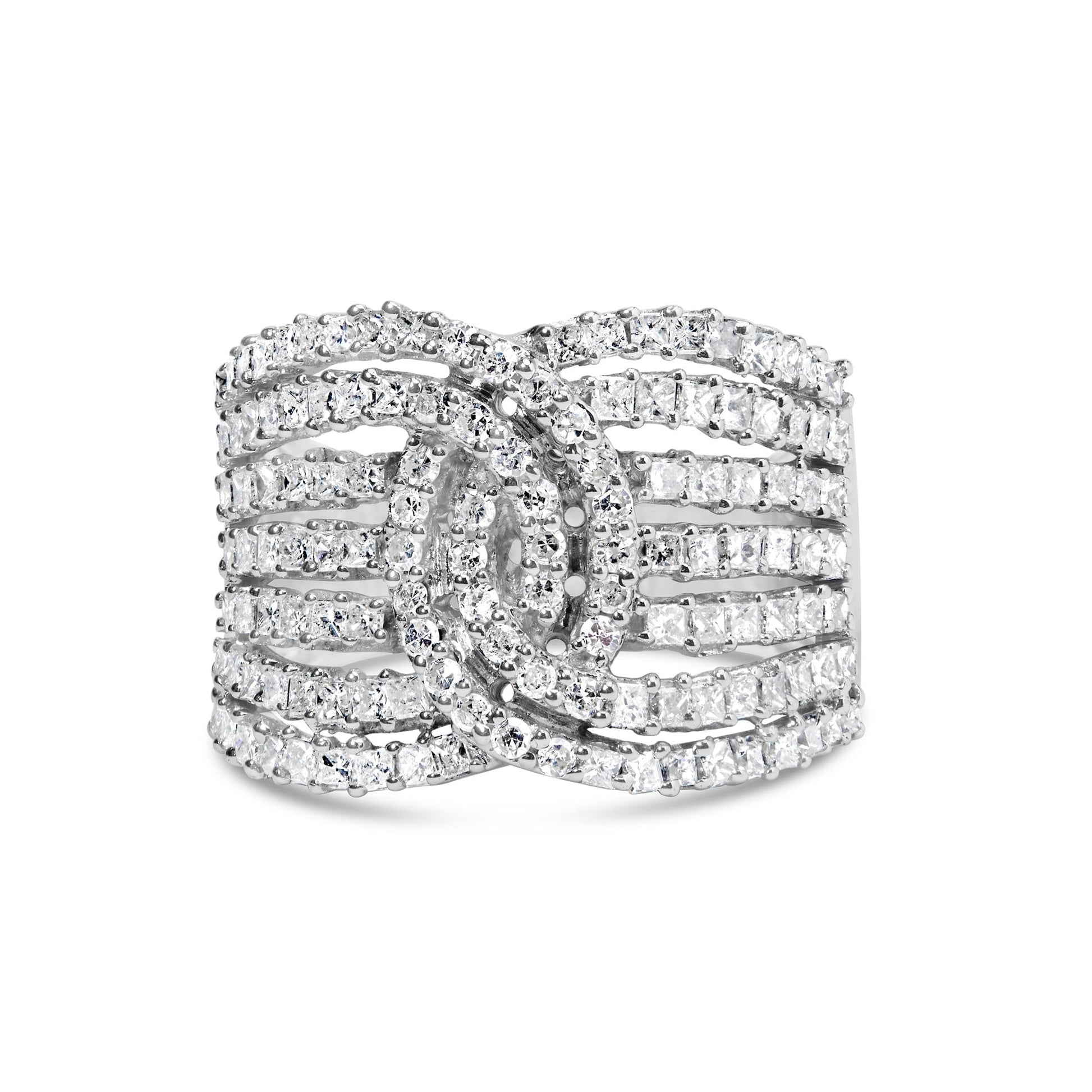 10K White Gold 1 3/4 Cttw Princess and Round Diamond Intertwining 7 Row Band Ring (H-I Color, SI1-SI2 Clarity)-0