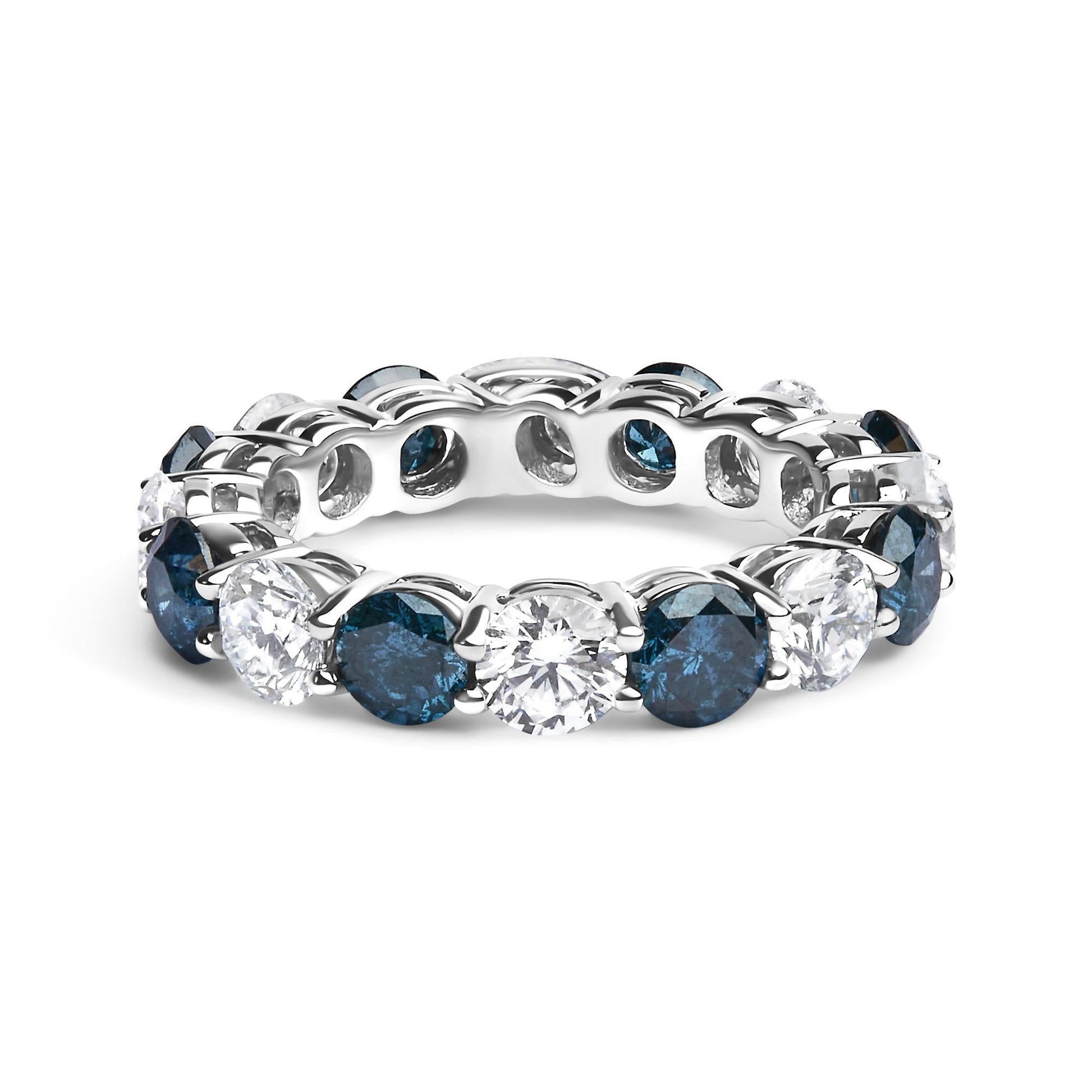 14K White Gold 6 1/4 Cttw Alternating Lab-Grown White and Natural Treated Blue Diamond Eternity Band Ring (F-G Color, VS1-VS2 Clarity)  - Ring Size 7.5-0