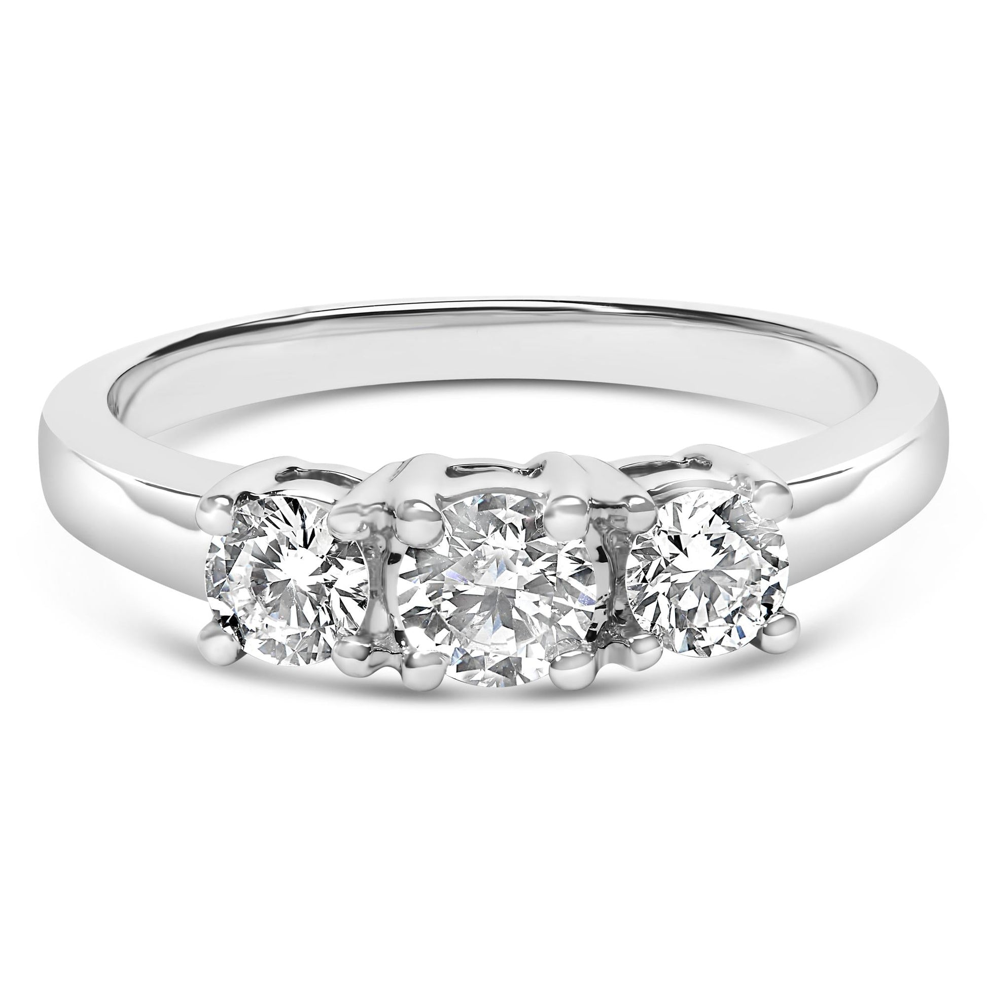 14K White Gold  3/4 Cttw Lab Grown Diamond 3 Stone Ring Band (F-G Color, VS2-SI1 Clarity)-0