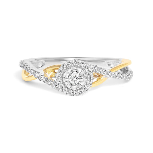 14K Yellow Gold Plated .925 Sterling Silver 1/4 Cttw Diamond Bypass and Halo Promise Ring (I-J Color, I3 Clarity)-0