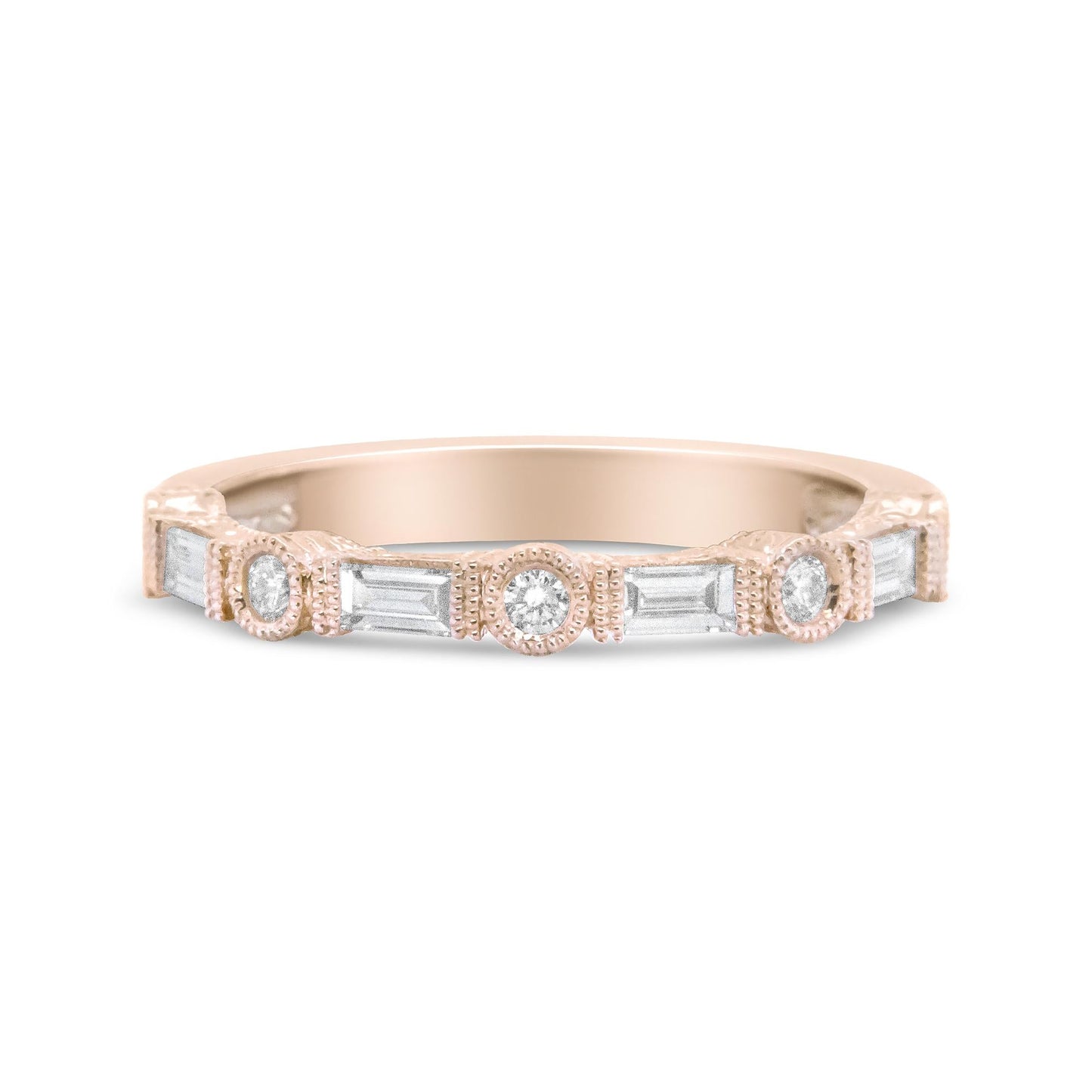 14K Rose Gold 3/8 Cttw Baguette and Round Diamond Bridal Band - (H-I Color, VS1-VS2 Clarity)-0