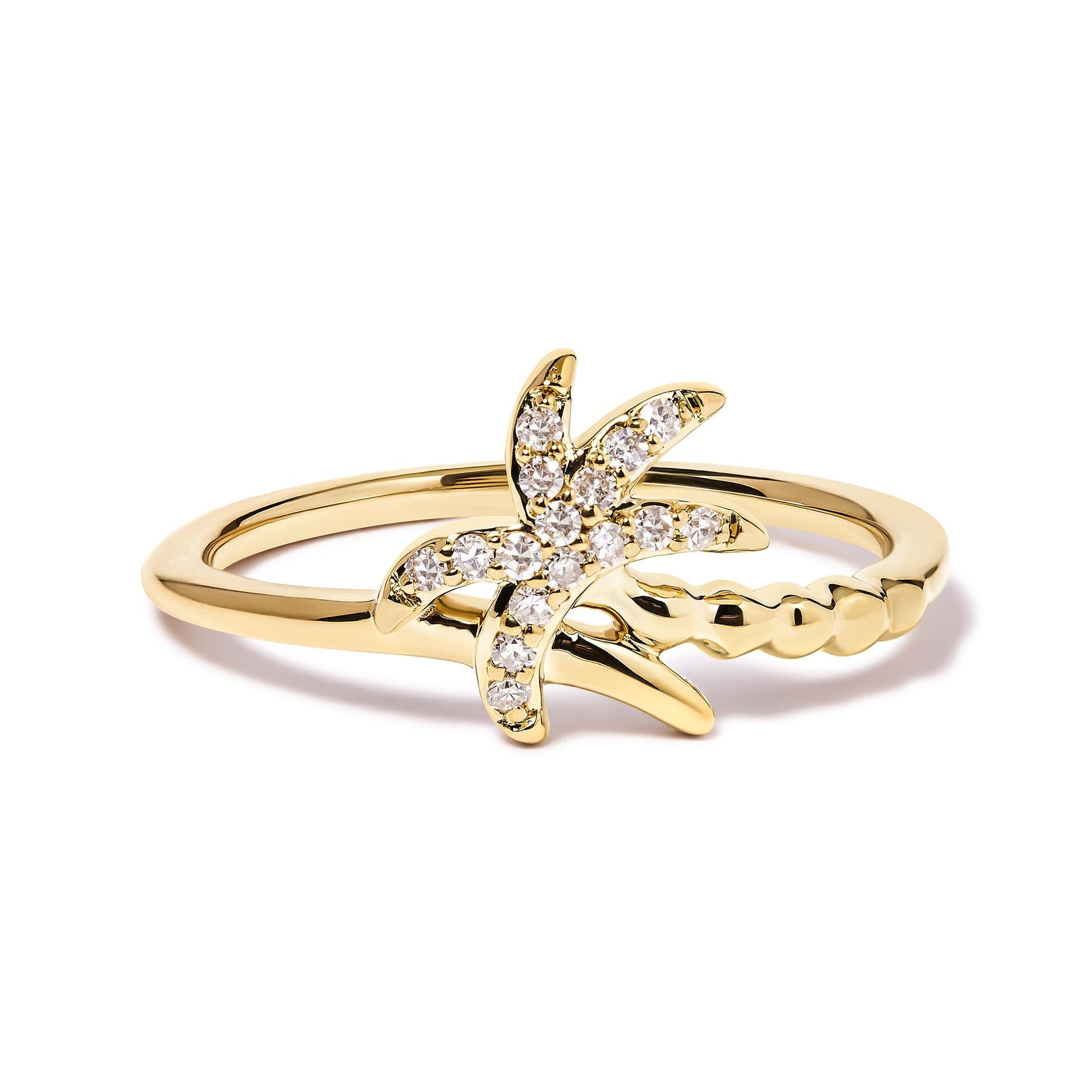 10K Yellow Gold 1/10 Cttw Diamond  Palm Tree Statement Ring (H-I Color, I1-I2 Clarity)-0