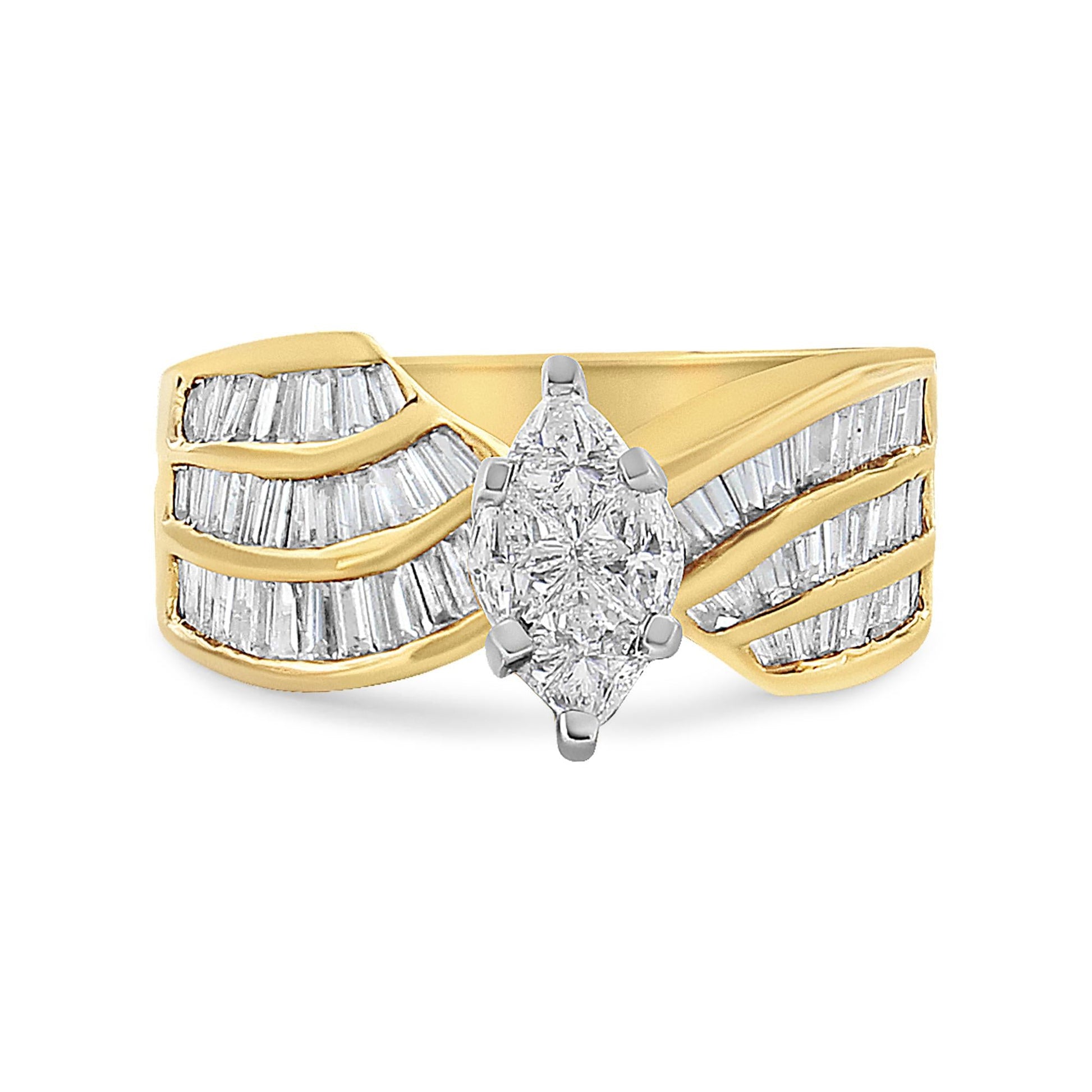 14K White and Yellow Gold 1 1/4 Cttw Pie and Baguette-Cut Diamond Marquise Shape Engagement Bypass Ring (H-I Color, VS1-VS2 Clarity)-0