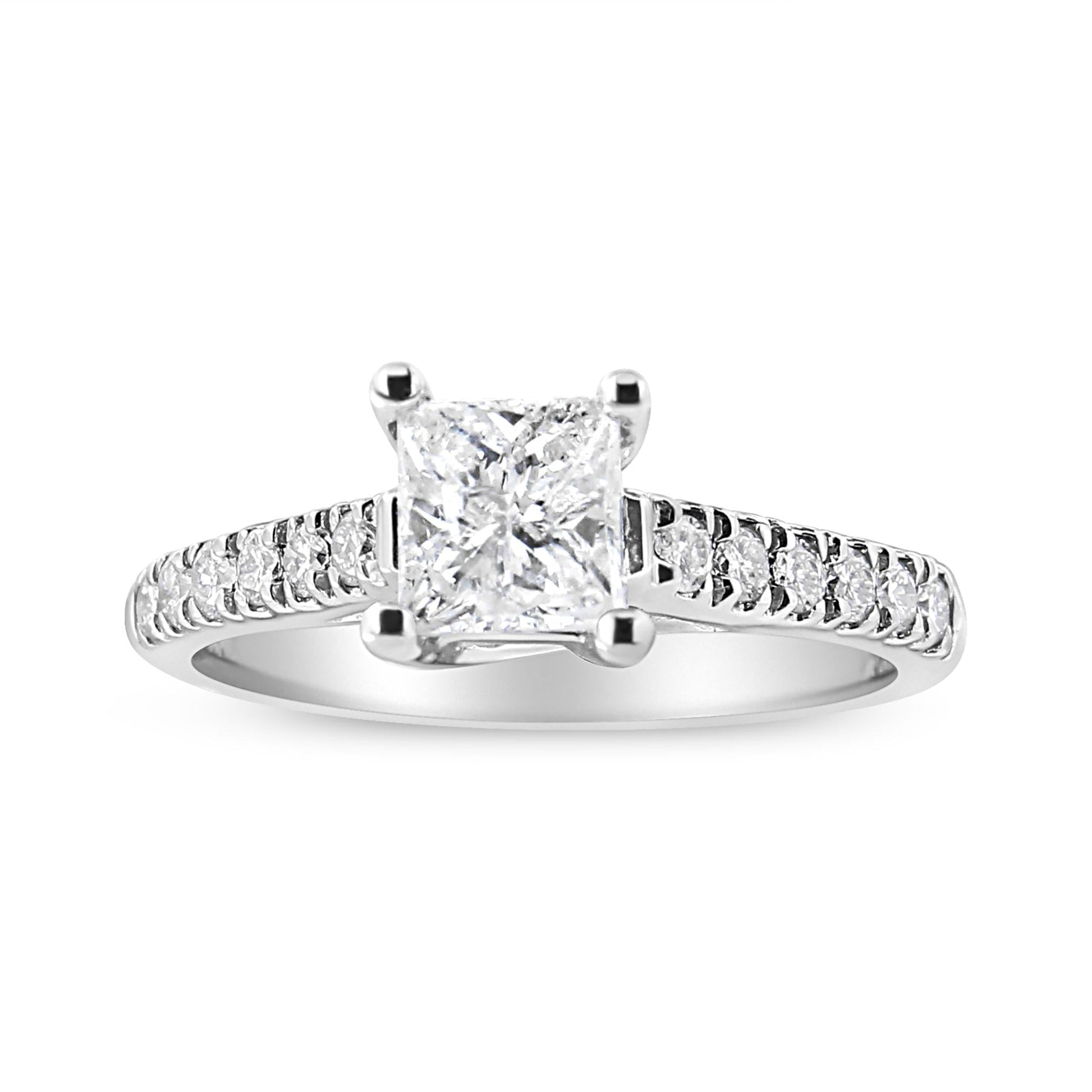 14K White Gold 1 1/5 Cttw 4-Prong Set Princess Diamond Classic Engagement Ring (I1-I2 Color, H-I Clarity) Ring-0