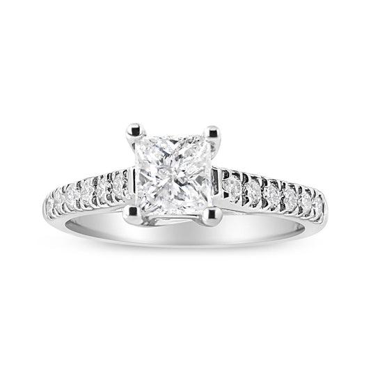 14K White Gold 1 1/5 Cttw 4-Prong Set Princess Diamond Classic Engagement Ring (I1-I2 Color, H-I Clarity) Ring-0