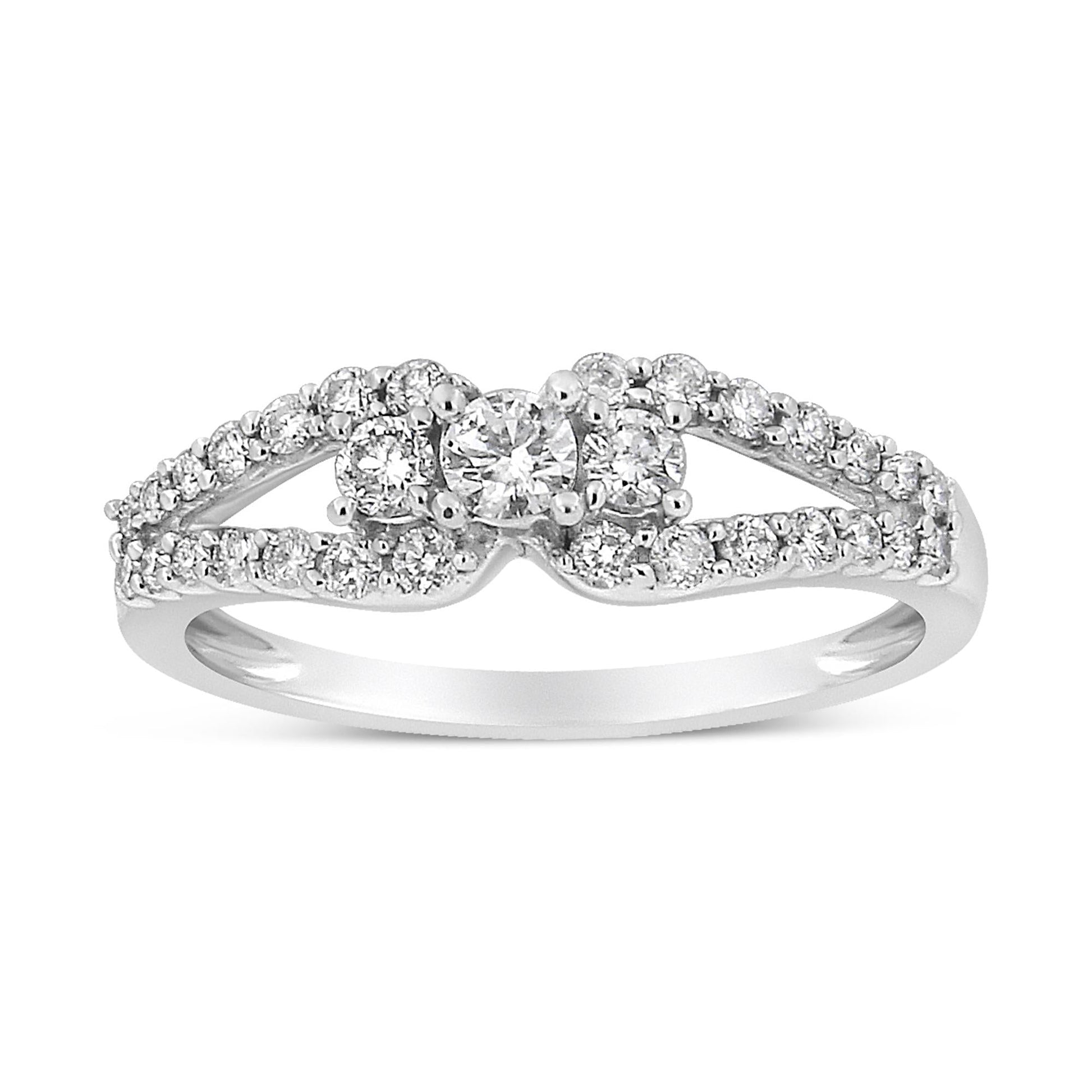 10K White Gold 1/2 Cttw Round Cut Diamond Three Stone Split Shank Band Ring (H-I Color, SI1-SI2 Clarity)-0