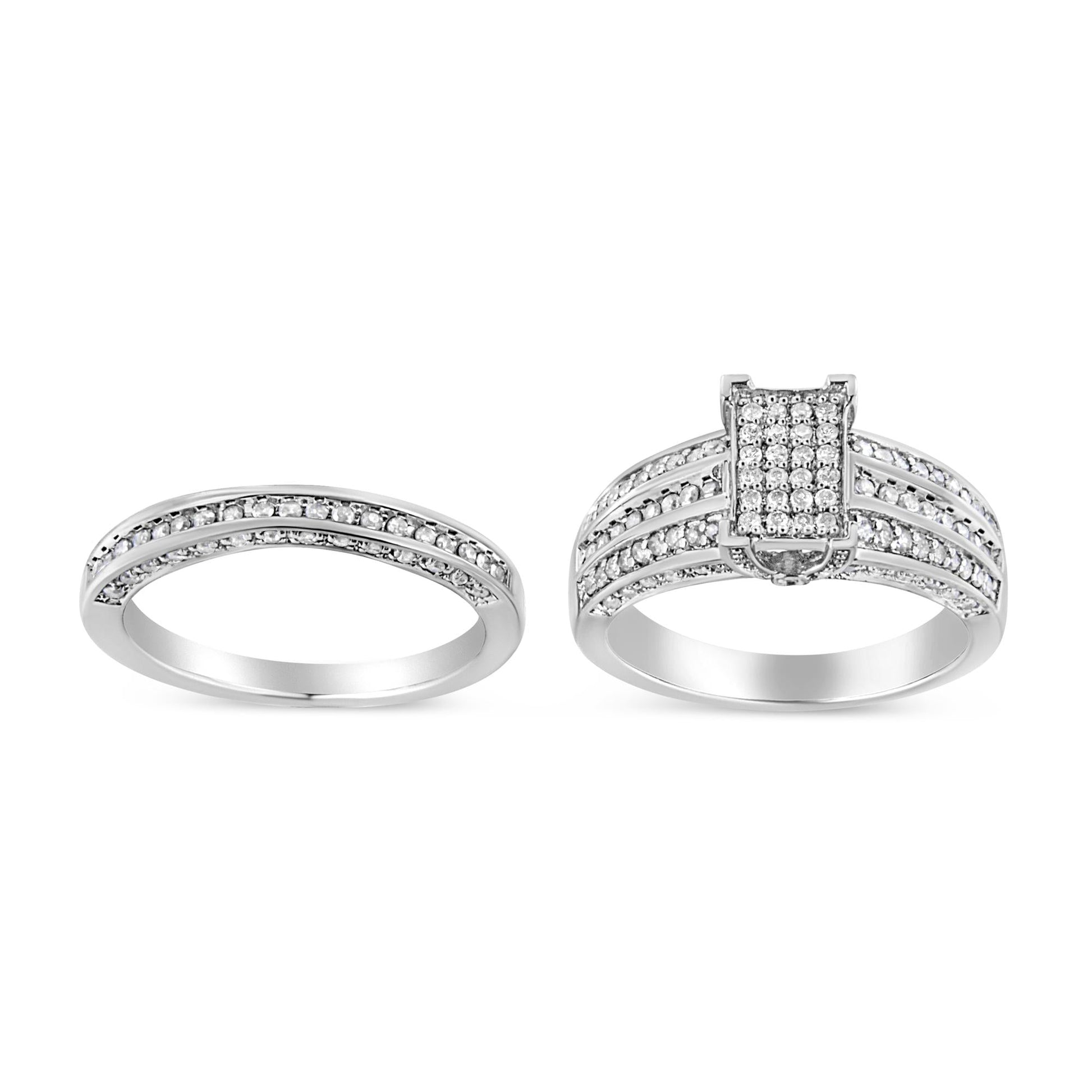 .925 Sterling Silver 3/4 Cttw Prong Set Round Diamond Composite Engagement Ring and Band Set (I-J Color, I3 Clarity)-0