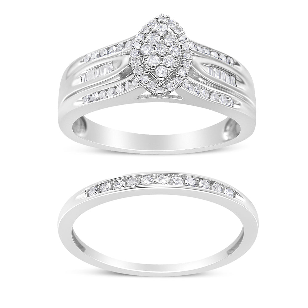 .925 Sterling Silver 1/2 Cttw Round and Baguette-Cut Diamond Engagement Bridal Set (I-J Color, I1-I2 Clarity)-0