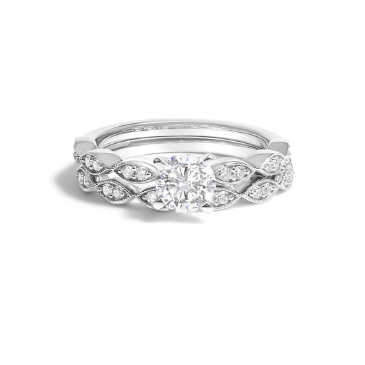 14K White Gold 1.0 Cttw Lab Grown Diamond Vintage Style Marquise Link Bridal Ring Set (F-G Color, VS1-VS2 Clarity)-0