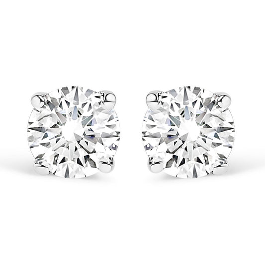 10K White Gold 1/5 Cttw Round Brilliant-Cut Near Colorless Near Colorless Diamond Classic 4-Prong Stud Earrings (I-J Color, I1-I2 Clarity)