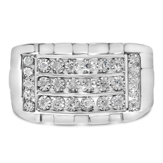 .925 Sterling Silver 1/4 Cttw Diamond Three Row Channel Band Ring (I-J Color, I3 Clarity) - Size 10-0