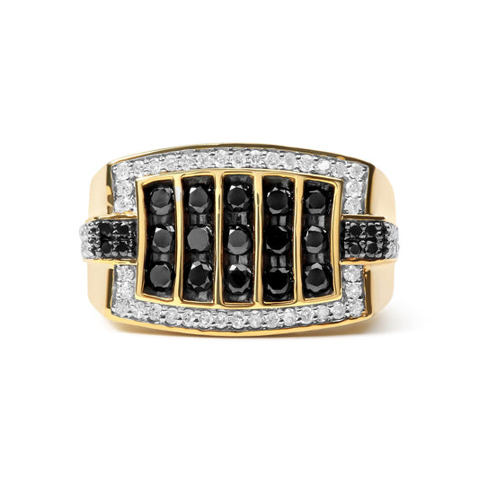 Men's 10K Yellow Gold 1.00 Cttw White and Black Treated Diamond Cluster Ring (Black / I-J Color, I2-I3 Clarity)