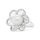 14K White Gold 11mm Round Pearl and 1/3 Cttw Round Diamond Openwork Flower Blossom Ring (H-I Color, VS1-VS2 Clarity)-0