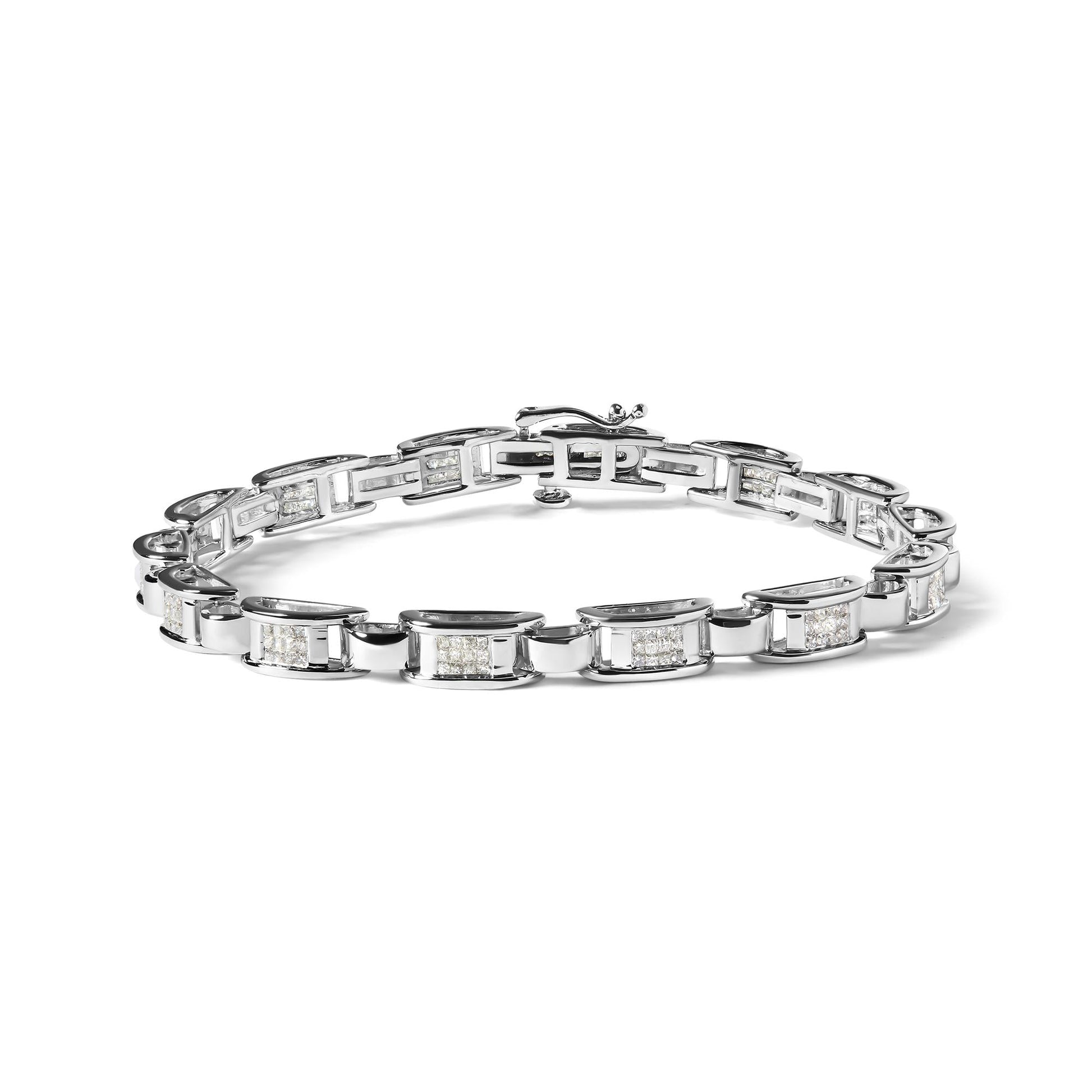 14K White Gold 1.00 Cttw Princess-Cut Diamond Link Bracelet (I-J Color, I1-I2 Clarity) - Size 7.25-0