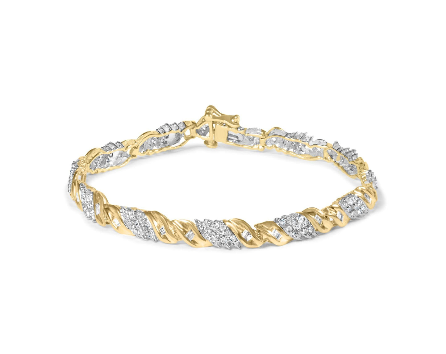 10K Yellow Gold 1.00 Cttw Diamond Wave Cluster Link Bracelet (J-K Color, SI1-SI2 Clarity) - 7" Inches-0