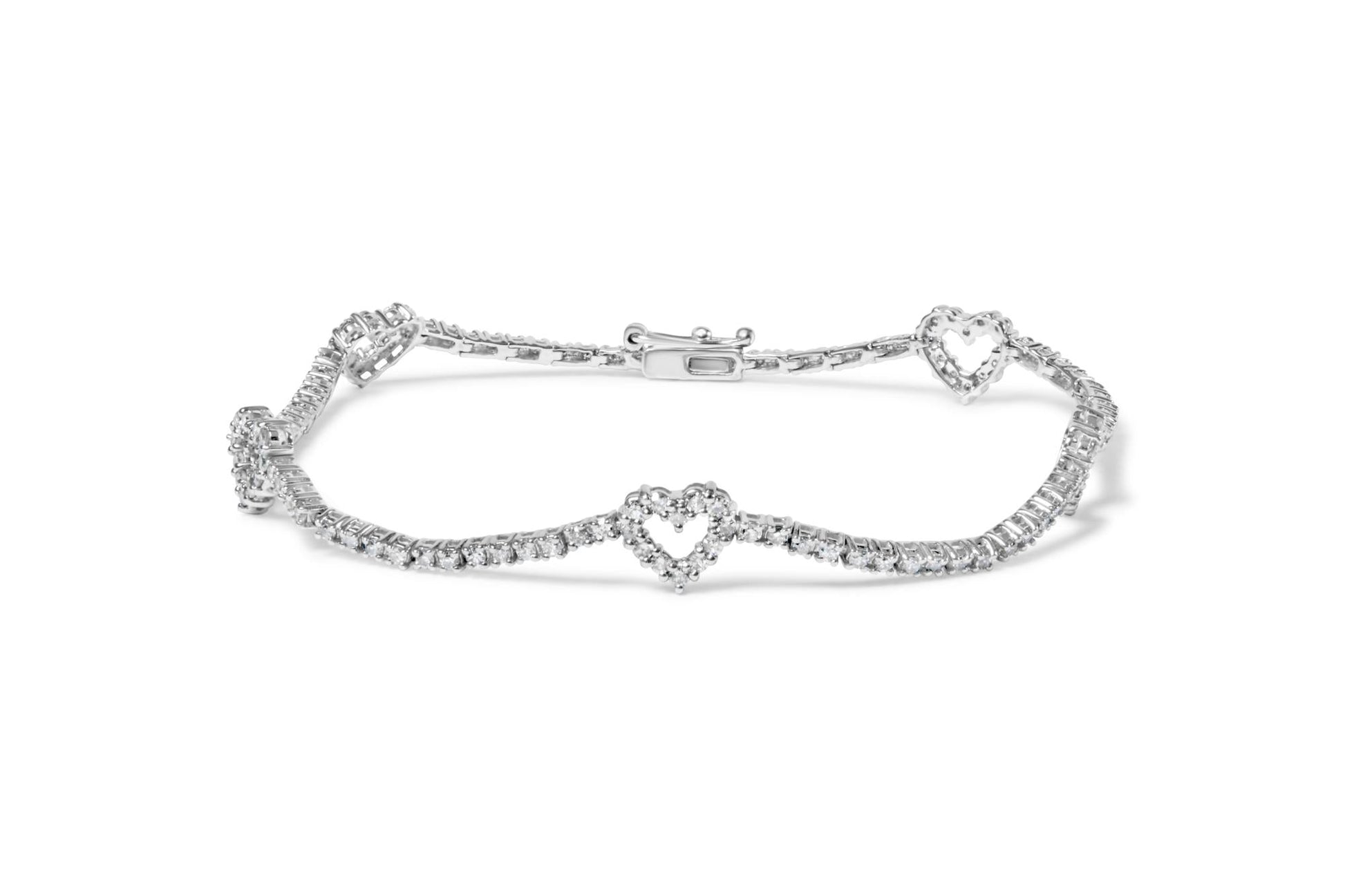 14K White Gold 1 1/2 Cttw Diamond Heart Station Strand Bracelet (H-I Color, I1-I2 Clarity) - 7.5 Inches-0