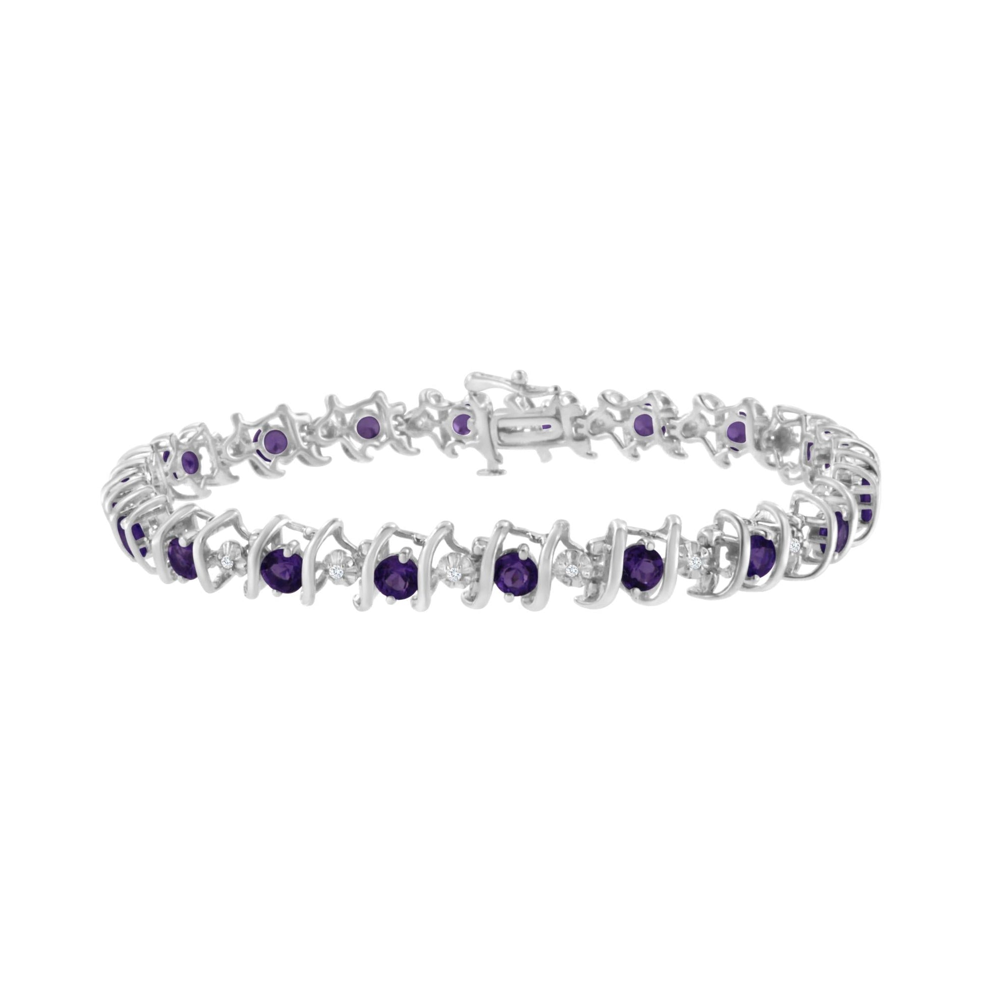 .925 Sterling Silver Lab-Grown Birthstone and 1/6 Cttw Round Diamond Tennis Bracelet (H-I Color, I1-I2 Clarity)-1