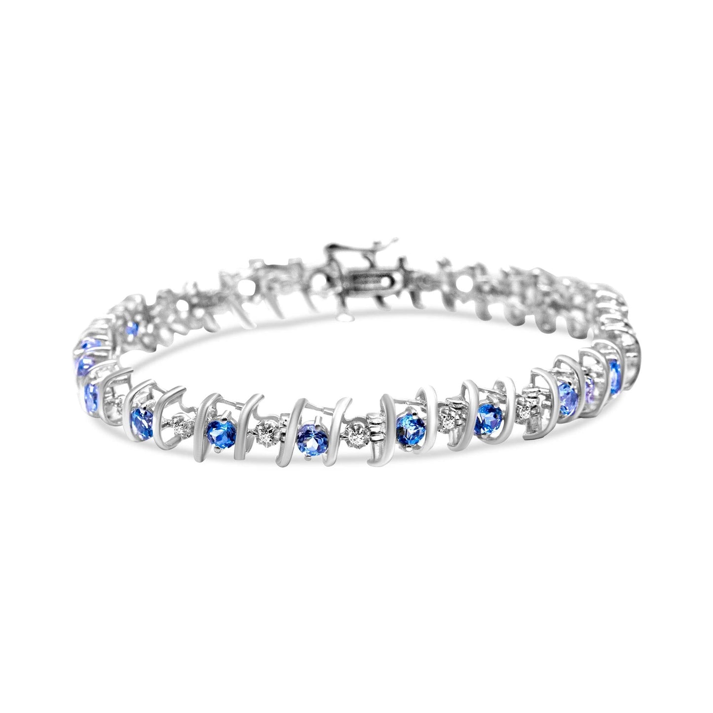 .925 Sterling Silver Lab-Grown Birthstone and 1/6 Cttw Round Diamond Tennis Bracelet (H-I Color, I1-I2 Clarity)-2