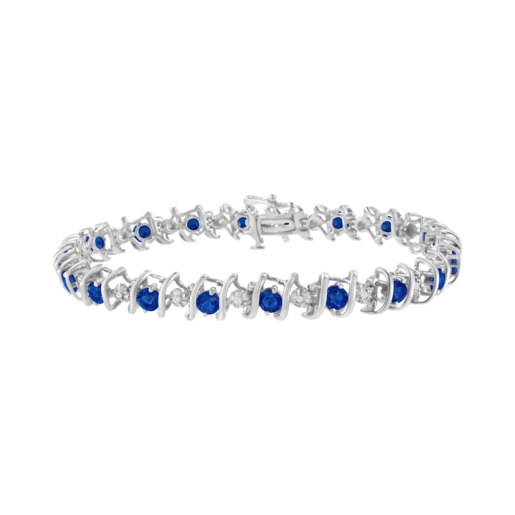 .925 Sterling Silver Lab-Grown Birthstone and 1/6 Cttw Round Diamond Tennis Bracelet (H-I Color, I1-I2 Clarity)-3