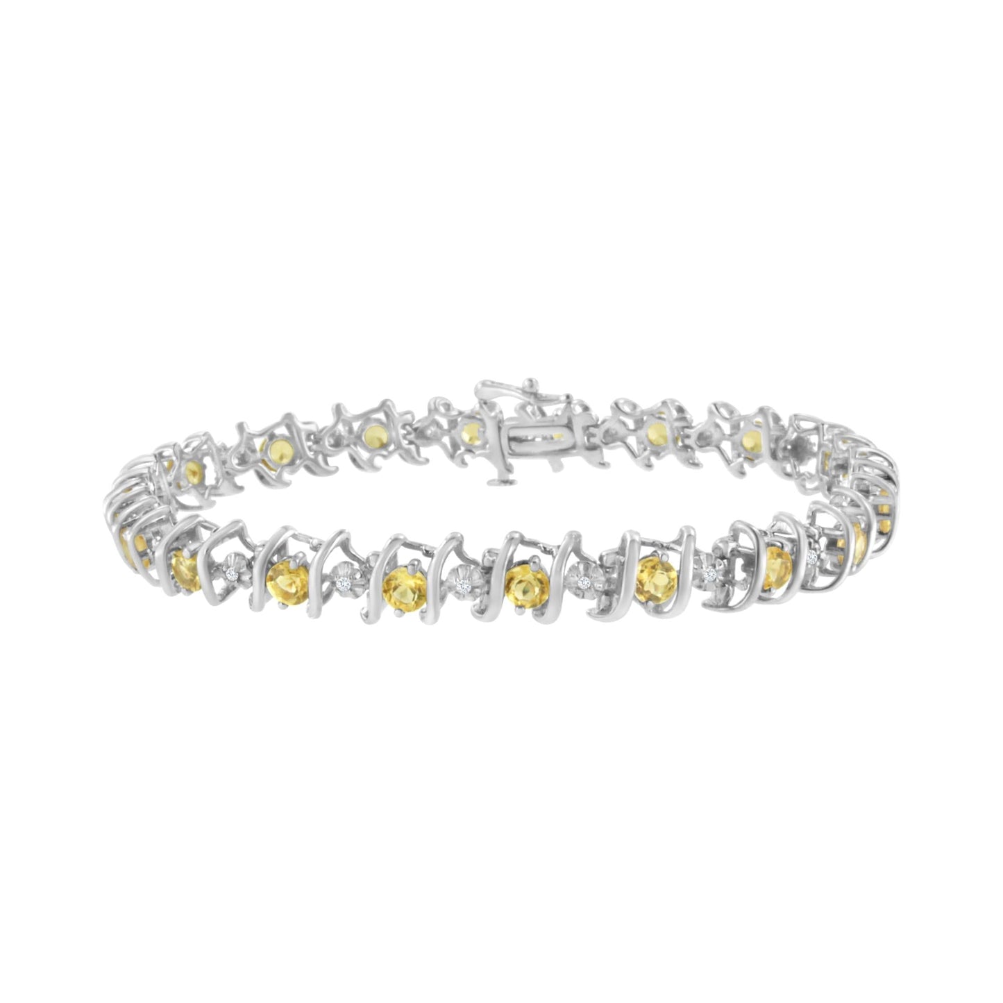 .925 Sterling Silver Lab-Grown Birthstone and 1/6 Cttw Round Diamond Tennis Bracelet (H-I Color, I1-I2 Clarity)-4