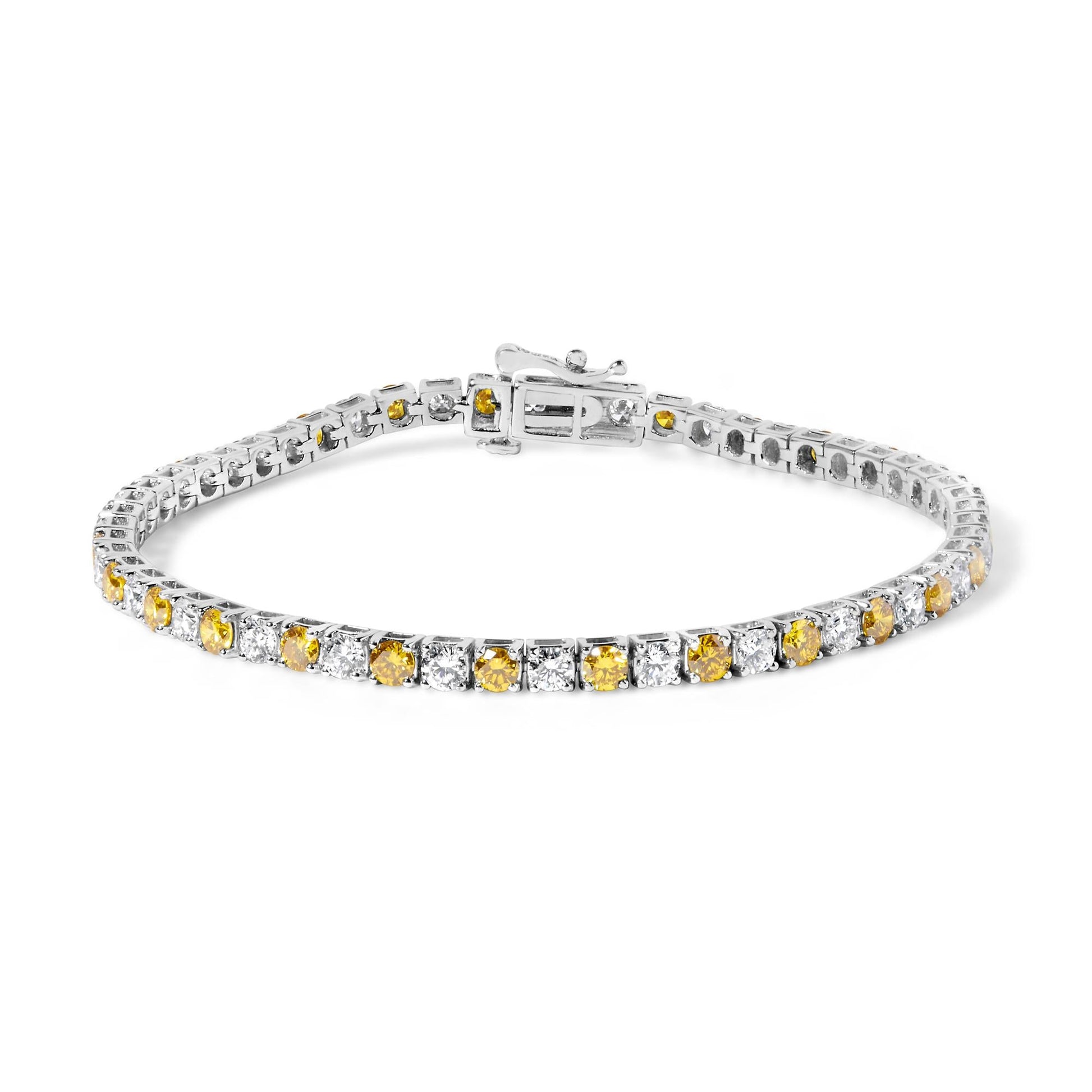 14K White Gold 5.0 Cttw Alternating White and Yellow Lab Grown Diamond Tennis Tennis Bracelet (Yellow/F-G Color, VS2-SI1 Clarity - 7"-0