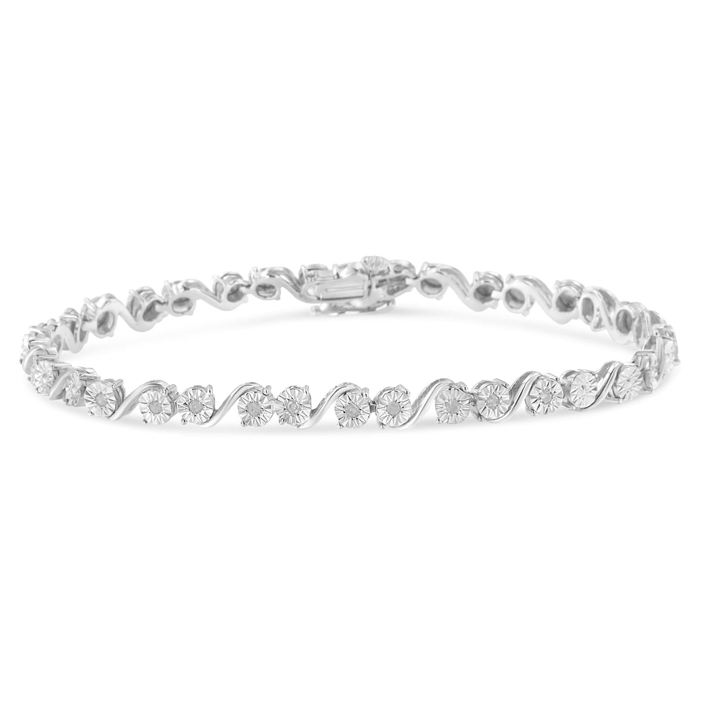 .925 Sterling Silver 1/10 Cttw Round Diamond "S" Link Miracle Plate Tennis Bracelet (I-J Color, I3 Clarity) - 7-1/4"-0