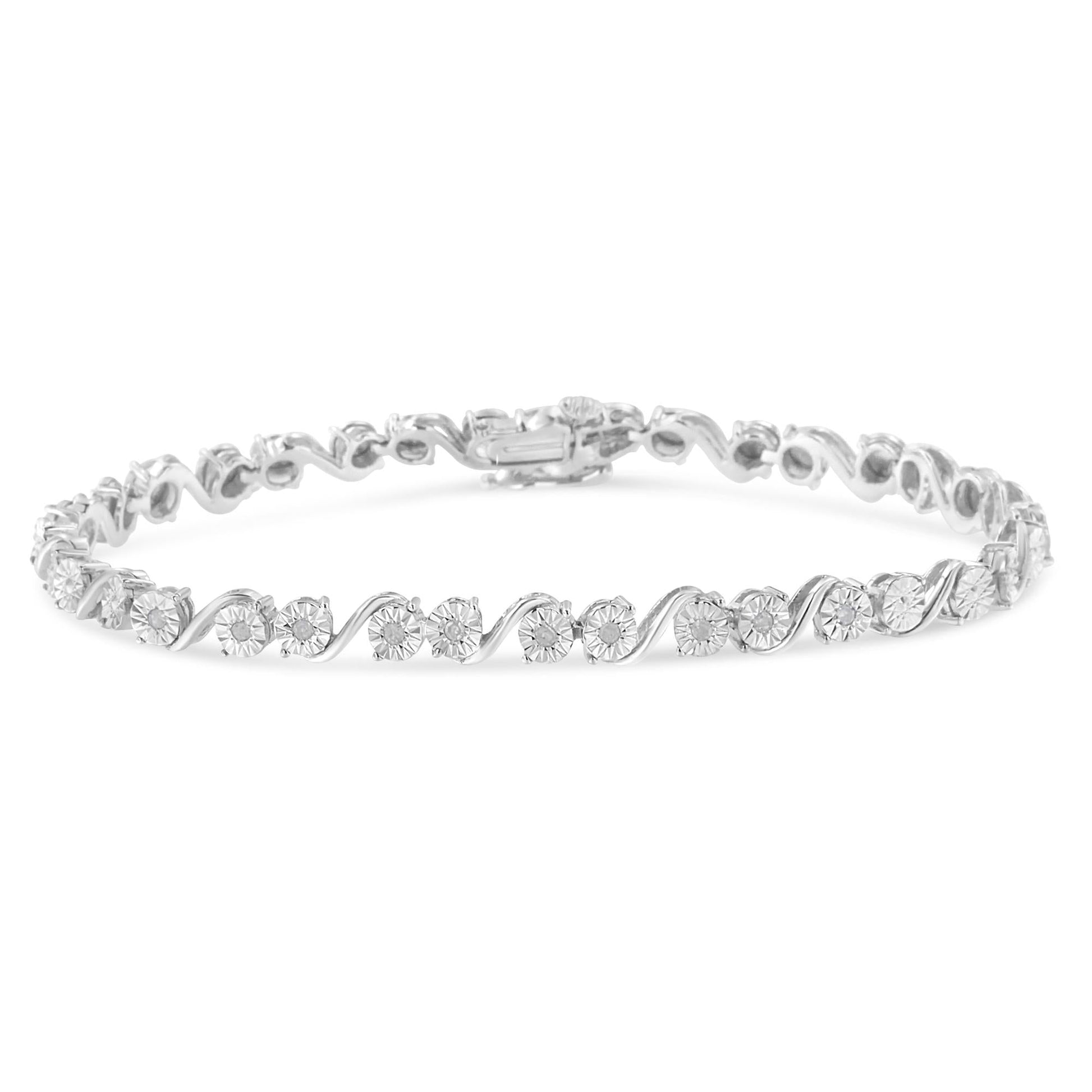 .925 Sterling Silver 1/10 Cttw Round Diamond "S" Link Miracle Plate Tennis Bracelet (I-J Color, I3 Clarity) - 7-1/4"-0