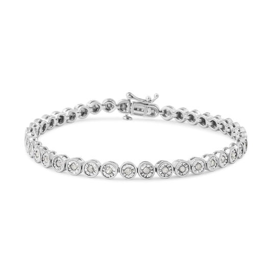 .925 Sterling Silver 1.0 Cttw Miracle Plate Set Diamond Bezel Link Design Tennis Bracelet (I-J Color, I3 Clarity)-0