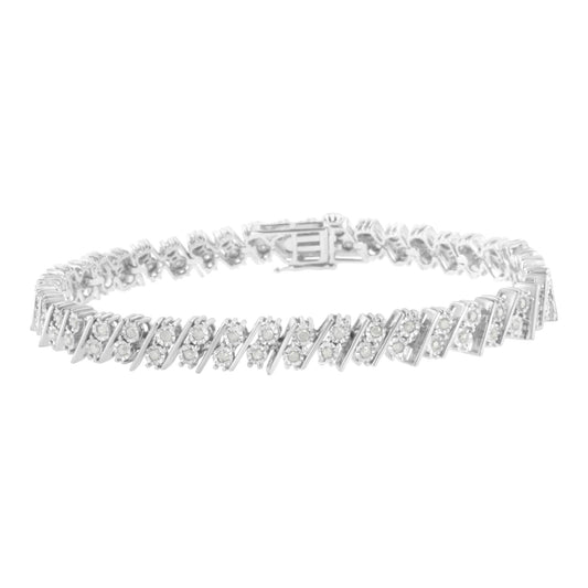 .925 Sterling Silver 1 cttw Double Row Miracle Set Diamond Link Bracelet (I-J Clarity, I3 Color) - Size 7.25"