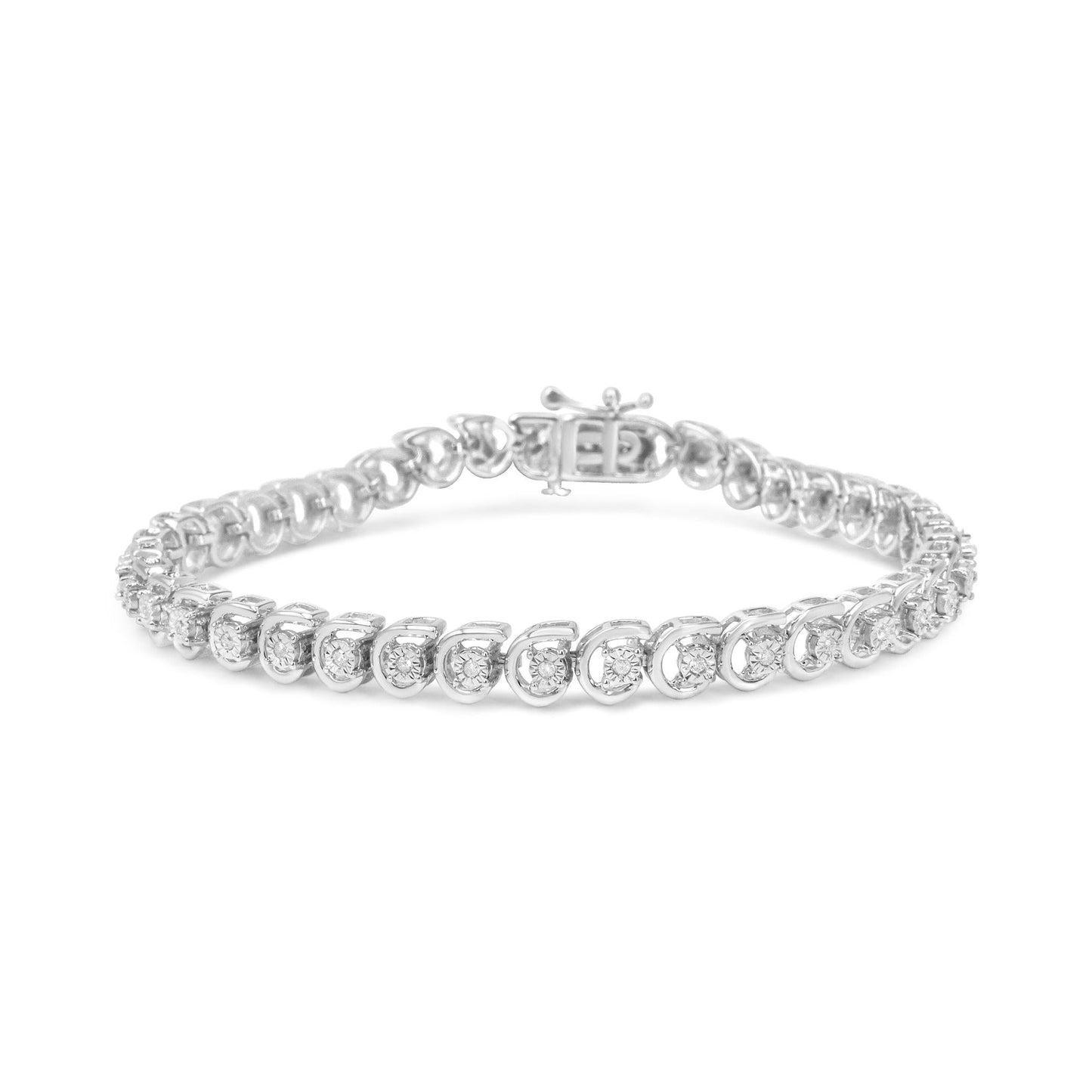 .925 Sterling Silver 1/4 Cttw Diamond "C" Link Bracelet (I-J Color, I2-I3 Clarity) - 7.25" Inches-0