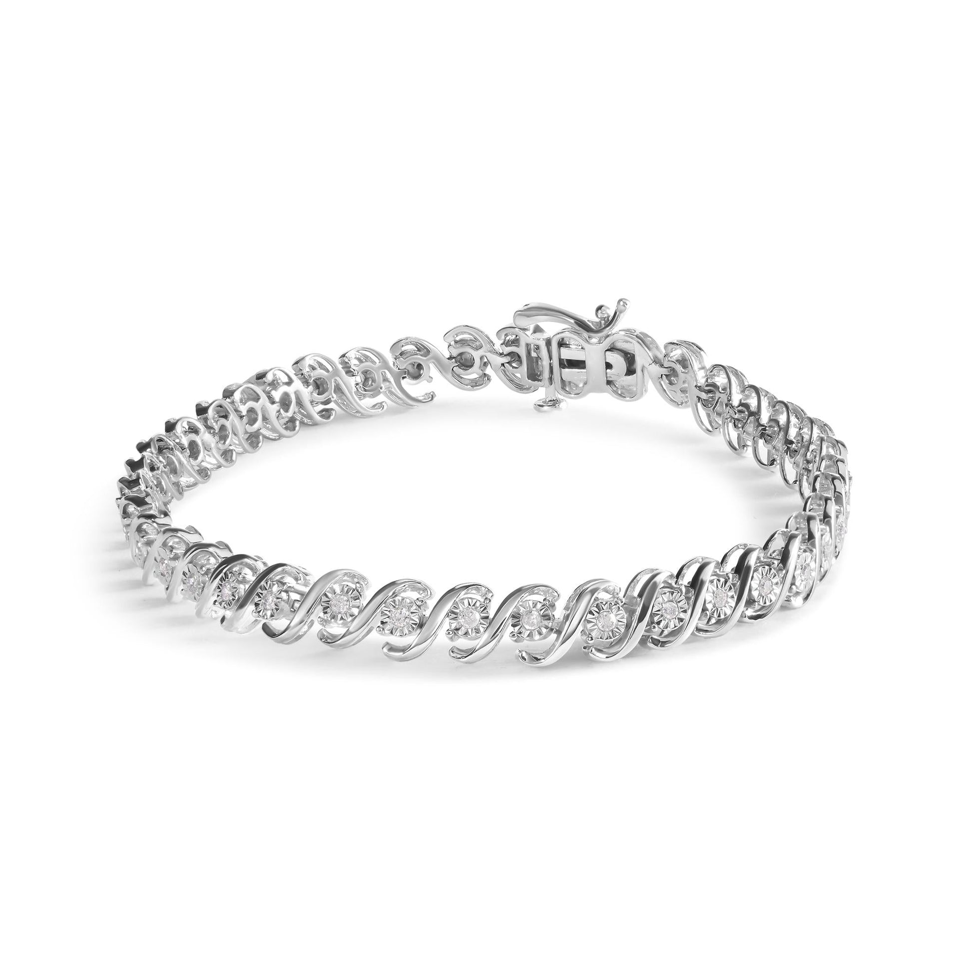 .925 Sterling Silver 1/4 Cttw Miracle Set Diamond and Beaded 7.25" Tennis Bracelet (I-J Color, I2-I3 Clarity)-0