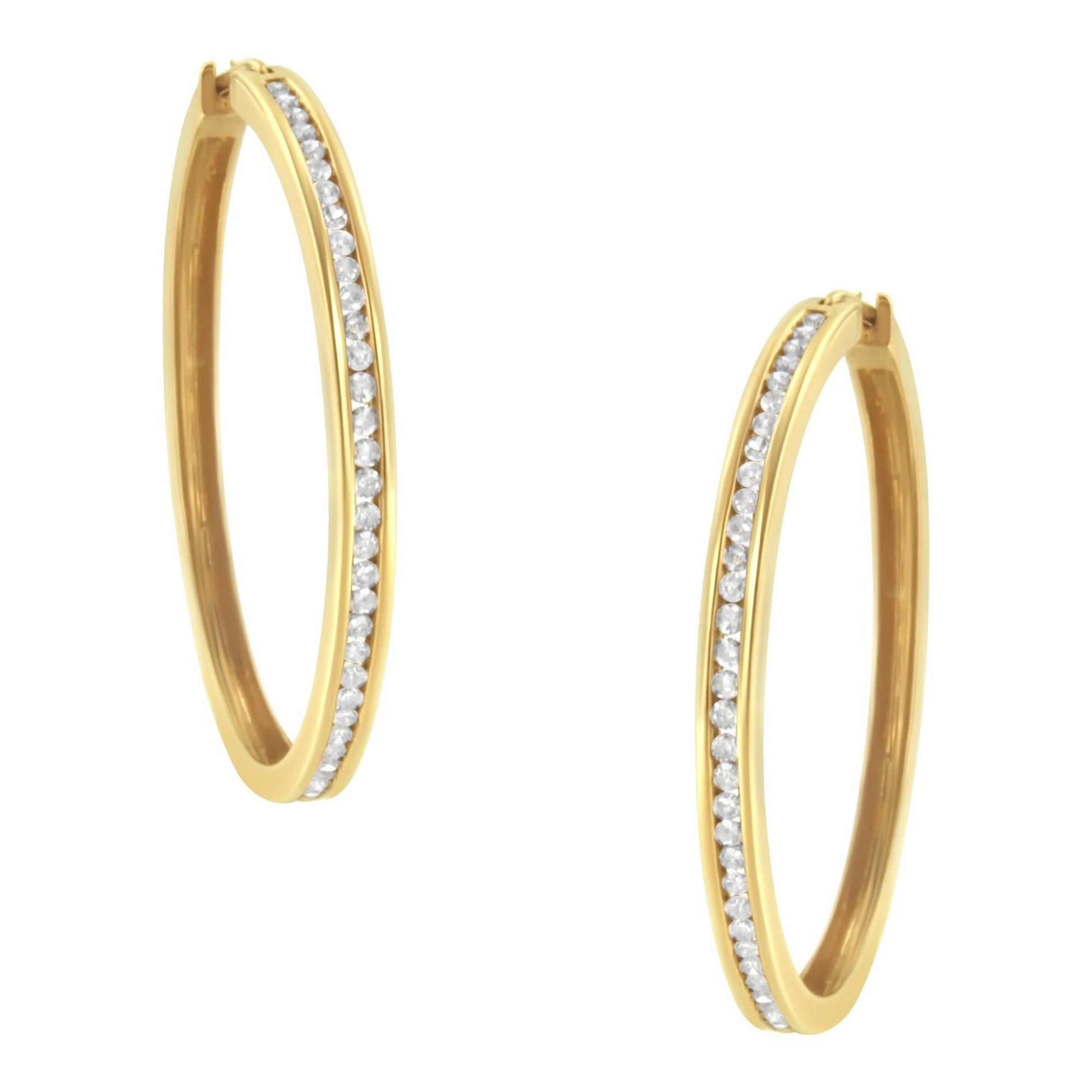 14K Yellow Gold 1.0 Cttw Round Brilliant Cut Diamond Channel Set Circle Hoop Earrings (I-J Color, I1-I2 Clarity)-0