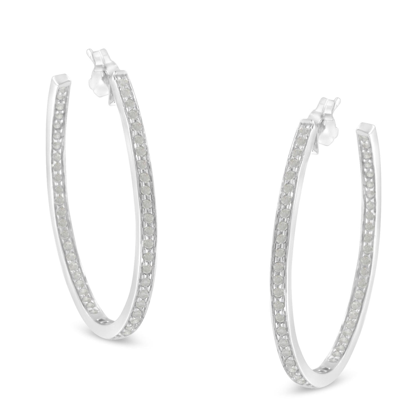 10k White Gold 1 cttw Diamond Inside-Out Hoop Earrings (I-J Clarity, I2-I3 Color)-0